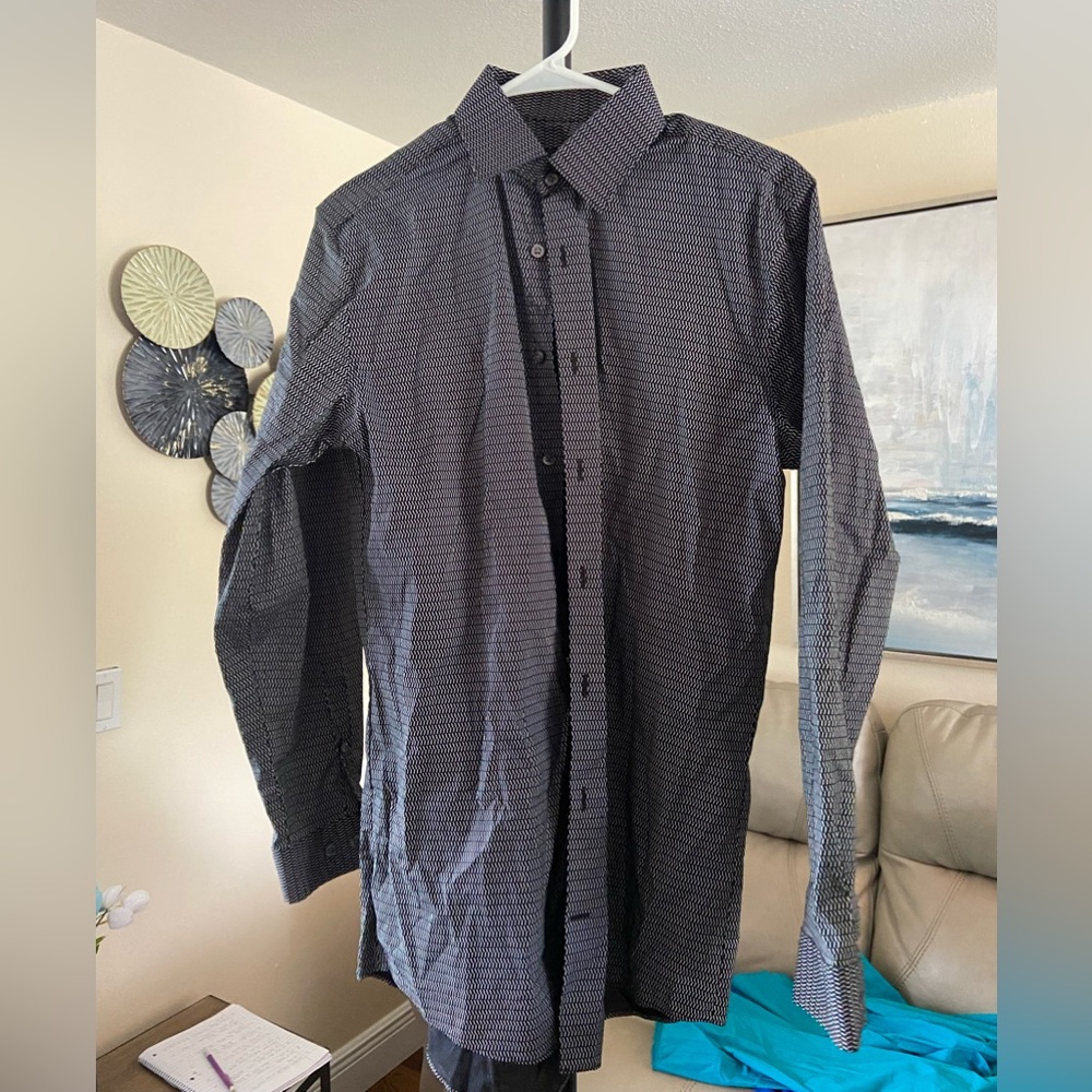 Black/Gray JF Men’s Slim Dress Shirt (M)
